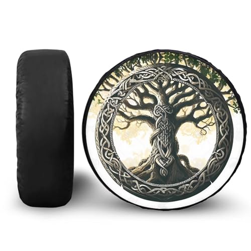 Image of Tree of Life Spare Tire Cover PU Leather, Wheel Protector Tyre Cover Weatherproof Universal for Trailer RV SUV Truck Travel Trailer Camper, Accessories 14 inch Fits Tire Diameter 23.6 inch-27.5 inch