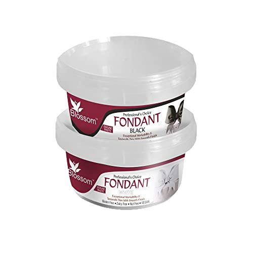 Image of BLOSSOM White - Black Sugar Paste /Fondant for Cake Decorating, 200g - Pack of 2 (400g Total Pack Size)