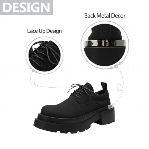 Mans Leather Platform Lug Sole Formal Oxfords Fashion Back Metal Decor Classic Wide Round Toe Thick Sole Lace Up Derby Shoes for Business Work Office Daily4