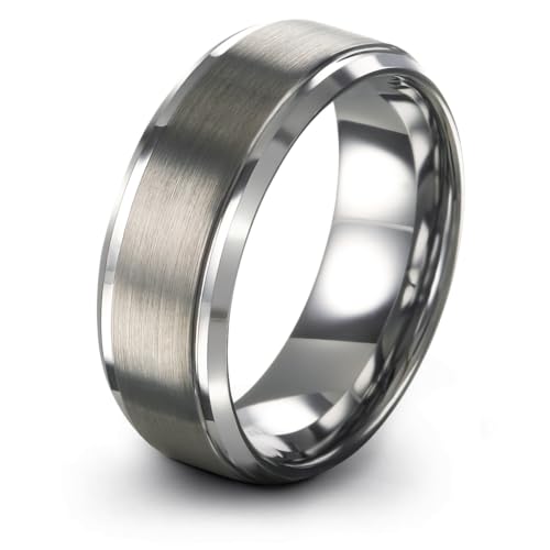 Charming Jewelers Tungsten Wedding Band Ring 8mm Men Women Comfort Fit Grey Step Bevel Edge Brushed Polished Size 5