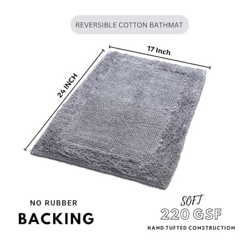 Bath Mat Rug 17x24" Rectangle Charcoal Grey, 100% Pure Cotton, Super Soft Reversible Bath Rug For Bathroom, Plush & Absorbent, Hand Tufted Heavy Weight Construction, Full Reversible Step Out Rugs by Savi Home - Used condition - Image 3