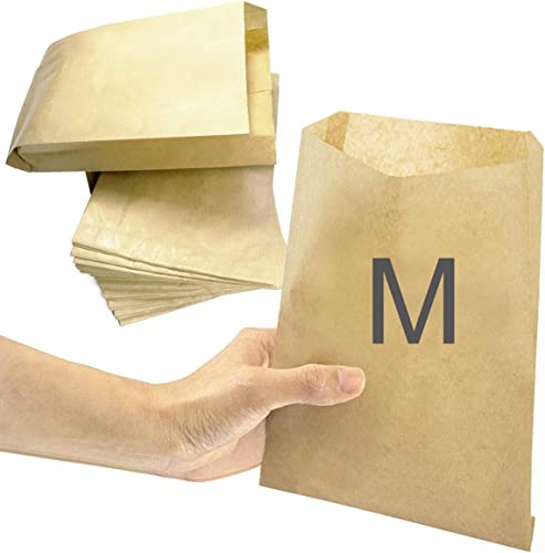 100 Bolsas papel kraft medianas (25x14cm) color marron. Bolsita regalo boda comunion cumpleaños chuches pan bocadillo sandwich bolleria galletas fruta merienda almuerzo (Mediano 100 uds)