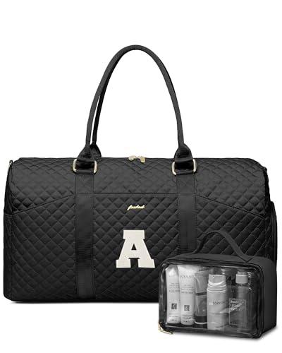 Image of Women Weekender Travel Duffle Bag: Initial Duffel Overnight Bags with Shoe Compartment Large Carry on Tote with Toiletry Bag Weekend Traveling Yoga Gym Hospital Bag for Women with Wet Pocket Letter A
