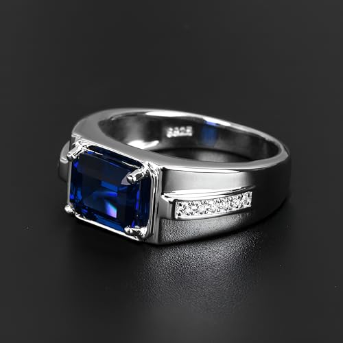 WSX Solid Gold 10/14/18k 4ct Emerald Cut Gemstone Rings Created Ruby/Sapphire/Emerald Men's Anniversary Wedding Band Ring for Valentine's Day Gift For Him,Free Engrave2
