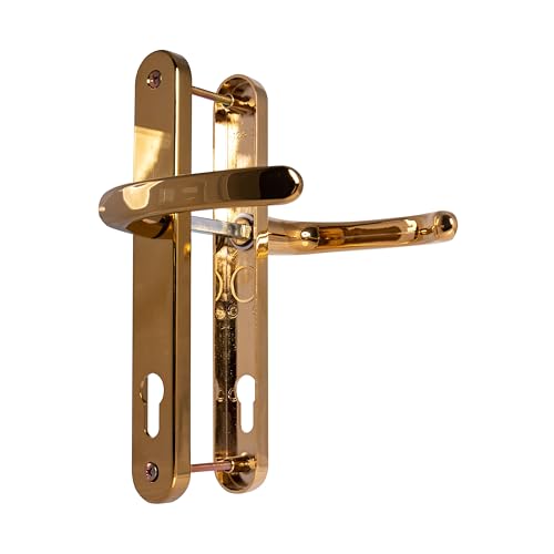 Poignée de porte en UPVC TSS avec levier, centres PZ, plaque arrière 210 mm, 242 x 34 UPVC blanc (laiton poli), 92 mm