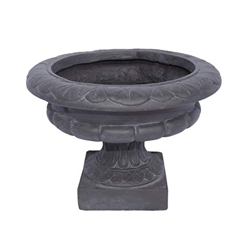 Great Deal Furniture Breenda Chalice Garden Urn Planter, Roman, Botanical, Antique Gray Lightweight