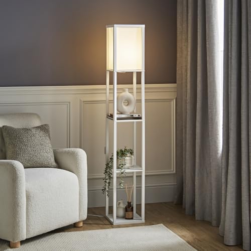 MiniSun | White Wooden Floor Lamp with Shelves | Floor Lamps & Torchieres, Home Décor & Improvement Essential | Includes 10W GLS Bulb [3000K Warm White]
