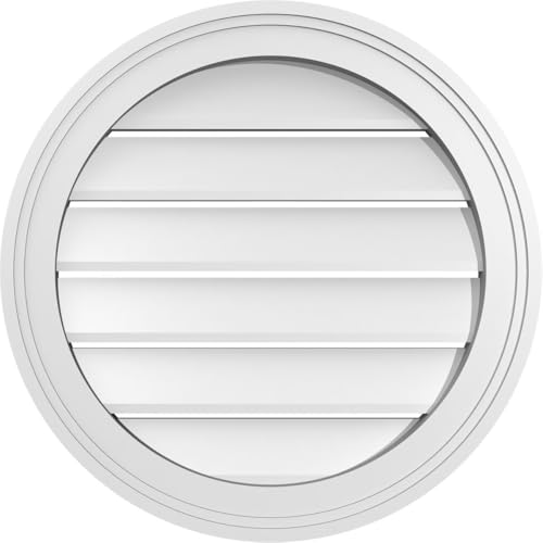 20"W x 20"H Round Surface Mount Signature Urethane Gable Vent: Functional, w/ 2"W x 1-1/2"P Brickmould Frame, Primed Tan by Signature Urethane - Used condition - US$40.89