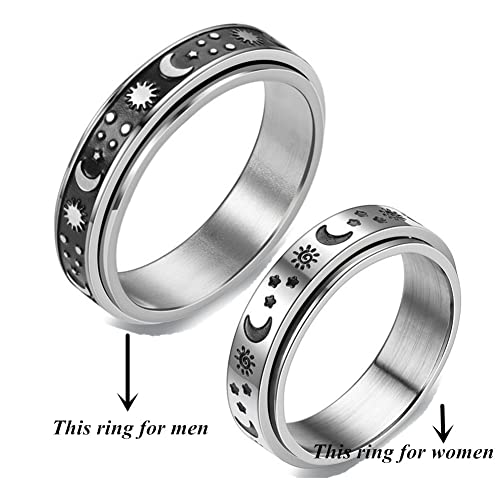 Zkxxj Personalized His Her Spinner Ring For Anxiety Fidget Rings Relieving Stress Stainless Steel Name Engraved Sun Moon Stars Ring Promise Couple Rings For Him And Her For Valentine's Gift,2 Packs #TOP1