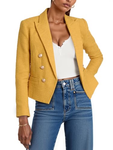 Blazer court en tweed jaune Cicy Bell en taille Small pour femme