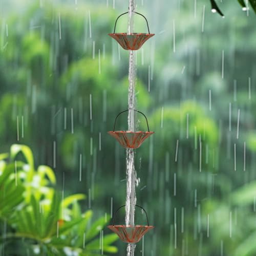 image for Qipade 10 FT Lotus Rain Chain, Rain Chains for Gutters with 12 Bronze 
