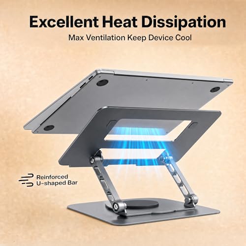 HYWINT Aluminum Laptop Stand for Desk, Heavy Duty Computer Stand with 360° Rotating Base, Ergonomic Adjustable Height Notebook Riser, Compatible with MacBook Pro/Air, Dell, HP, 10-17” Laptops - Grey — view 5