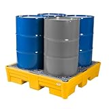DENIOS® Yellow Spill Containment Pallet for 4 Drums | 66 Gal Sump | 52