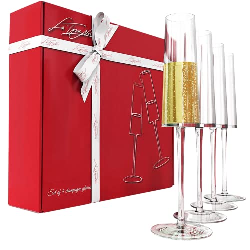 Champagne Flutes Set of 4 for any Occasion, 6 oz Crystal Champagne Glasses, Dishwasher Safe 100% Lead - Free Glass Set, Mimosa Glasses in Gift Box