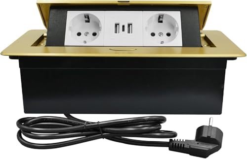 CHENGPI Multiprise Encastrable Plan de Travail,Bloc Prise Escamotable avec 2 Prises et Port USB et Port TypeC,Prise Plan de Travail Cuisine,1.8M Câble