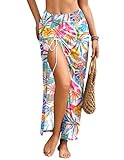 AI'MAGE Women's Sarong Swimsuit Cover Up Sheer Mesh Beach Coverup Skirt Long Bikini Wrap for Swimwear(Colorful Hawaiian Leaves, Small)