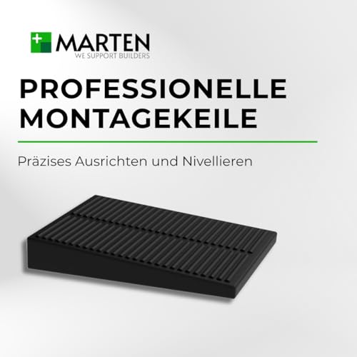 MARTEN Montagekeile Kunststoff – Universalkeile für präzises Ausrichten und Fixieren bei Türen, Fenstern und Dachlatten | Schwarz, 10 mm Höhe, 58 mm Länge, 38 mm Breite (50 Stück)