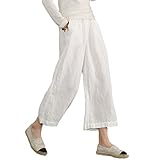 ECUPPER Womens Casual Loose 100 Linen Elastic Wasit Ankle Pants Plus Size Cropped Trousers White XL