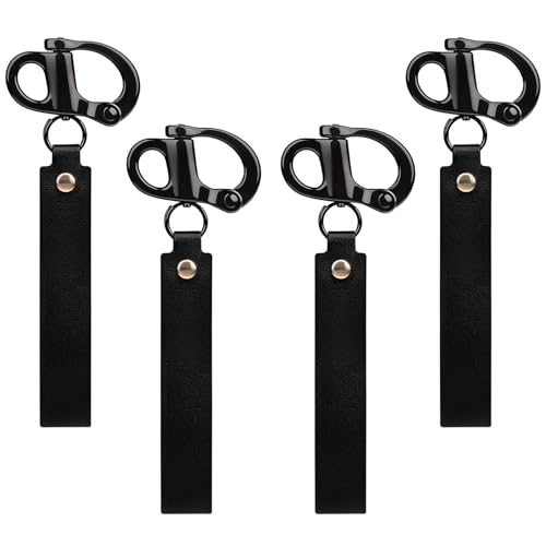 Image of 4 Pcs Firefighter Accessories Tools, SCBA Mask Quick Release Shackle with Leather Handle, Marine Grade 316 Stainless Steel Shackle Lanyard