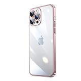 Eisuiyi iPhone 16 Pro 用 クリアハードケース メッキ加工 指紋防止 汚れにくい スリム ワンピースカメラ保護 アイフォン16プロカバー 6.3インチ 耐衝撃 ピンク