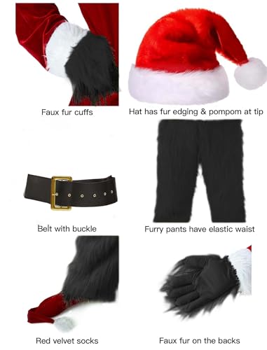 Afoxsos Fantasia de Grinch para homens ¨C Conjunto de fantasia de Papai Noel para adultos com 7 pe?a