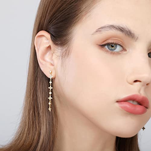 Frwiskp Womens Drop Dangle Earings, 18K Gold Plated 925 Sterling Silver posts Premium Trendy Cubic Zirconia Dangle Earring, Hypoallergenic Jewelry, Gifts for Womens Girls, Yellow Gold, Cubic Zirconia - Image 2