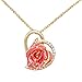 ZJchao 24K Gold Plated Rhinestone Heart Shaped Pink Rose Pendant Necklace for Women