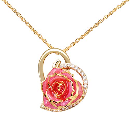 Véritables pétales de rose en collier plaqué or cadeau anniversaire