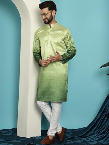 Image of SOJANYA (Since 1958, Men's Jacquard Silk Multi Shade Sequinned & White Pyjama Set