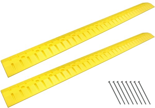 Electriduct 9 Foot Speed Bump HDPE Polyethylene Traffic Hump Vehicle Cable Ramp Cord Cover Hose Protector Includes Asphalt Mounting Hardware Safety Yellow (2 Pack), Length 216"