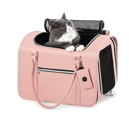 防災 猫 キャリー 猫用 ペットキャリーバッグ ソフトタイプ移動ケージ 通気性 脱走防止 折りたたみ可能 航空対応 車載用 新幹線/病院通い用 クッション付き 猫用 犬用 軽量 旅行用/移動用 新幹線(Pink)