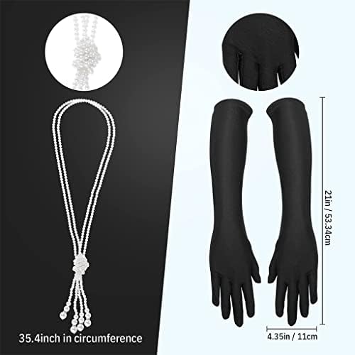 LHMTQVK Conjunto De Accesorios De Disfraz Del Gran Gatsby De Los Años 20 Para Mujer, Diadema, Aretes, Collar, Guantes (Noble-3