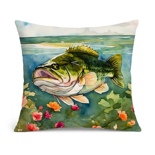 Caroline's Treasures Largemouth Bass Throw Pillow Machine Washable, Indoor Outdoor Decorative Pillow for Couch, Bed or Patio, 14Hx14W