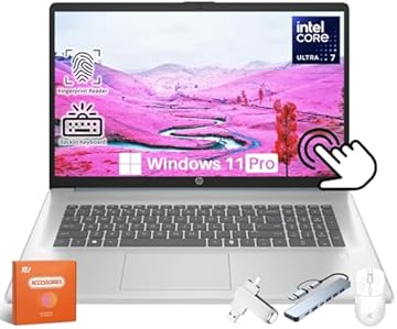 17 inch Touchscreen Business Laptop 2025, Intel Ultra 7 255U (Max 5.2GHz), 17.3" Anti-Glare Touchscreen HD+ Display, Backlit Keyboard, Fingerprint Reader, 16 GB DDR5, 1 TB SSD, Windows 11 Pro