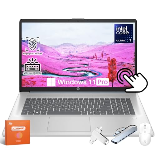 Image of HP 17 inch Touchscreen Business Laptop 2025, Intel Ultra 7 255U (Max 5.2GHz), 17.3" Anti-Glare Touchscreen HD+ Display, Backlit Keyboard, Fingerprint Reader, 16 GB DDR5, 1 TB SSD, Windows 11 Pro
