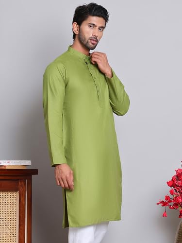 Image of Amazon Brand - Tavasya Men Casual Collared Festive Kurta | Cotton Blend | Solid | Knee Length | Regular Fit (Available in Plus+ Sizes)