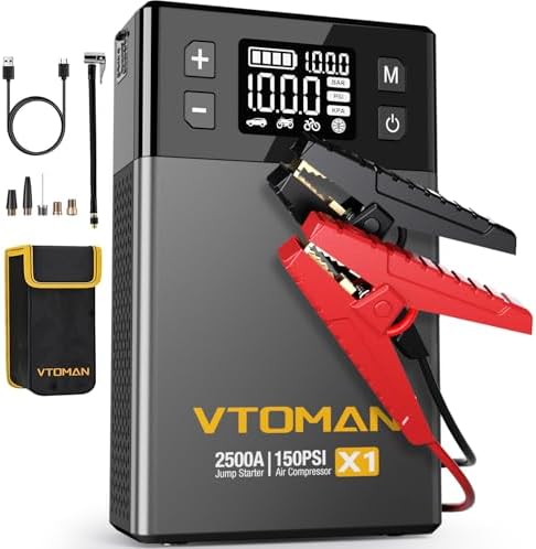 VTOMAN X1 2500A Jump Starter,150PSI Air Compressor for 8.5L Gas/6L Diesel