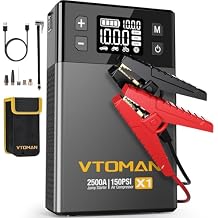 VTOMAN X1 Jump Starter with Air Compressor, Car Battery Jumper Starter 2500A, Up to 8.5L Gas/6L Diesel Engine with 150PSI Auto Tire Inflator, 12V Portable Booster Pack, Lithium Jump Box Charger-Gray