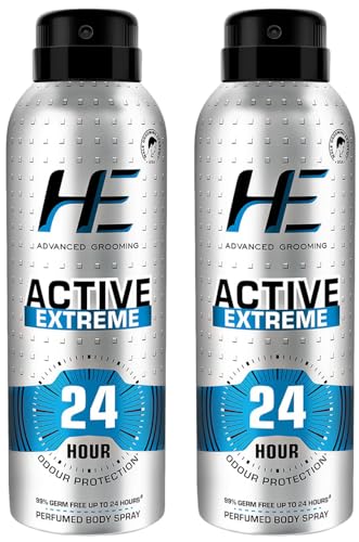 Image of HE Active Extreme Perfumed Body Spray 150ml for Today's Active Men, 24 Hour Odor Protection* 99% Germ Free up to 24 hours (Pack of 2)