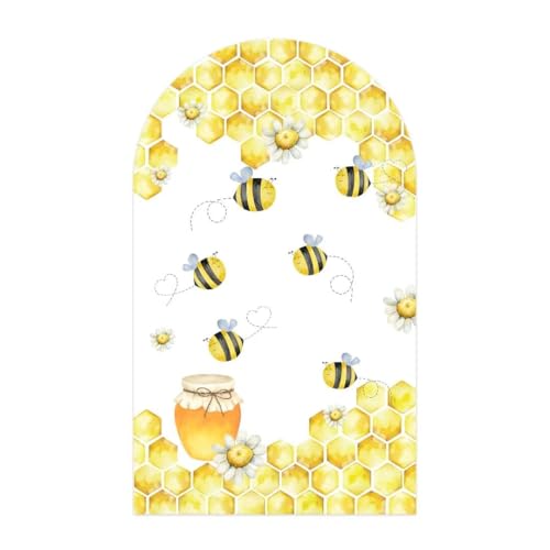 KONPON Honey Bee Arch Stretchy Covers for Birthday Party Decoration Honeycomb Honeypot Arched Stand Cover Baby Shower Favors Props(Only Cover)