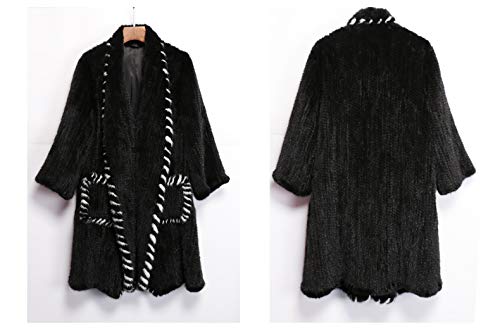 LVCOMEFF Women Genuine Knitted Mink Fur Long Coat Winter Black Gray Beige White3