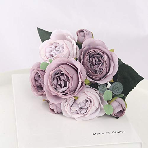 Fleurs artificielles 1 Bouquet 9 Têtes Fleurs Artificielles Pivoine Thé Rose Automne Soie Fausses Fleurs pour Bricolage Salon Maison Jardin Décoration De Mariage Cover