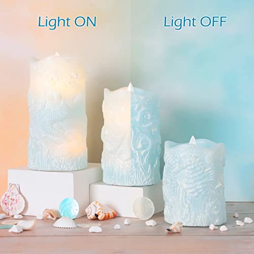 Cafemoon Blue Flickering Flameless Candles With Remote & Timer, Blue Real Wax Pillar Candles, Nautical Theme Led Candles, Battery Operated Candles For Dining Table, Wedding And Home Decor #TOP5
