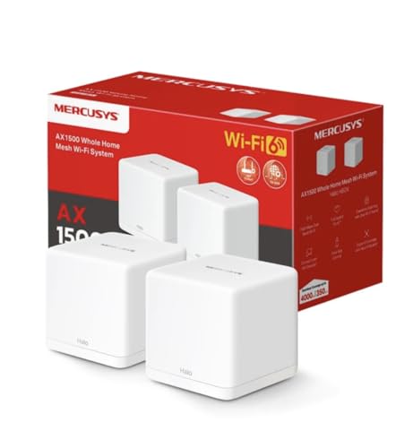 [Novo 2025] MERCUSYS Halo H60X (2-pack) - Sistema WiFi 6 Mesh AX1500, 3 portas Gigabit Ethernet, conecta até 150 dispositivos, controle dos pais, cobertura de até 550 m², configuração fác