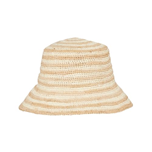 L*Space Isadora Bucket Hat for Summer, Sun Protection and Vacation, Featuring a 3' Brim, Constructed from Raffia, Natural Tan Stripe, One Size