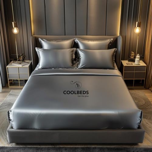 Image of COOLBEDS Satin Bedsheet for Single Bed - Elastic Fitted With 2 Pillow Covers - 400 Thread Count - 190 x 96cms (Silver Grey)