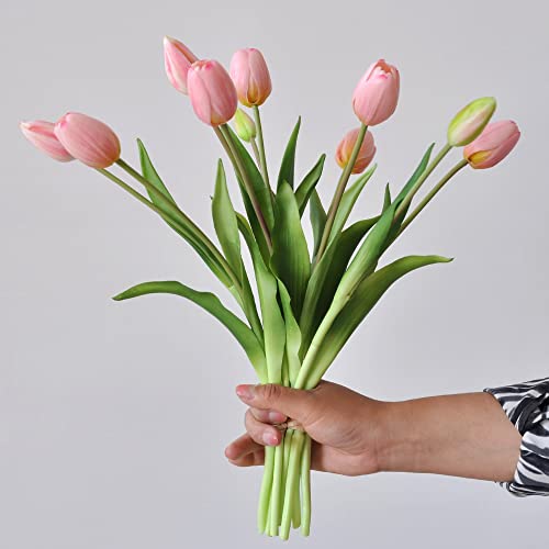 Aoivrb10Pcs Pink Flowers Artificial Tulip Flowers Real Touch Tulips Artificial Plastic Flower Fake Bouquet Table Arrangements Gift For Home Office Party Wedding Birthday Garden Store Decoration #TOP2