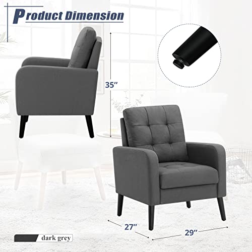 Famitop Upholstered Fabric Accent Chair With Well-Filled Backrest, Tufted Single Chair, Modern Reading Chair For Living Room, Studio, Office, Dressing Room, Dark Grey #TOP1
