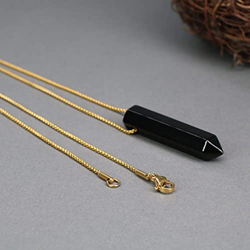 Coai Gemstone Black Obsidian Genuine Stone Hexagonal Pointed Pendant Necklace #TOP5