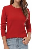 QUALFORT Women's Red Crewneck Sweater Pullover Soft Knitted Pullover Tops Medium